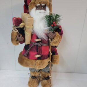 18" Decorative Black Santa w/ Buffalo Check Coat by Valerie