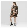 women-floral-print-long-sleeve-deep-v-neck-lace-trim-satin-wrap-mini-dress-xhilaration-black-medium