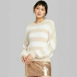 Women's striped Crewneck fuzzy sweater wild fable
