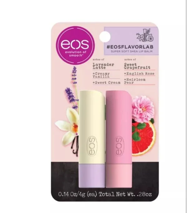 eos flavorlab Lip Balm Sticks - Lavender Latte & Sweet Grapefruit - 2pk/0.28oz