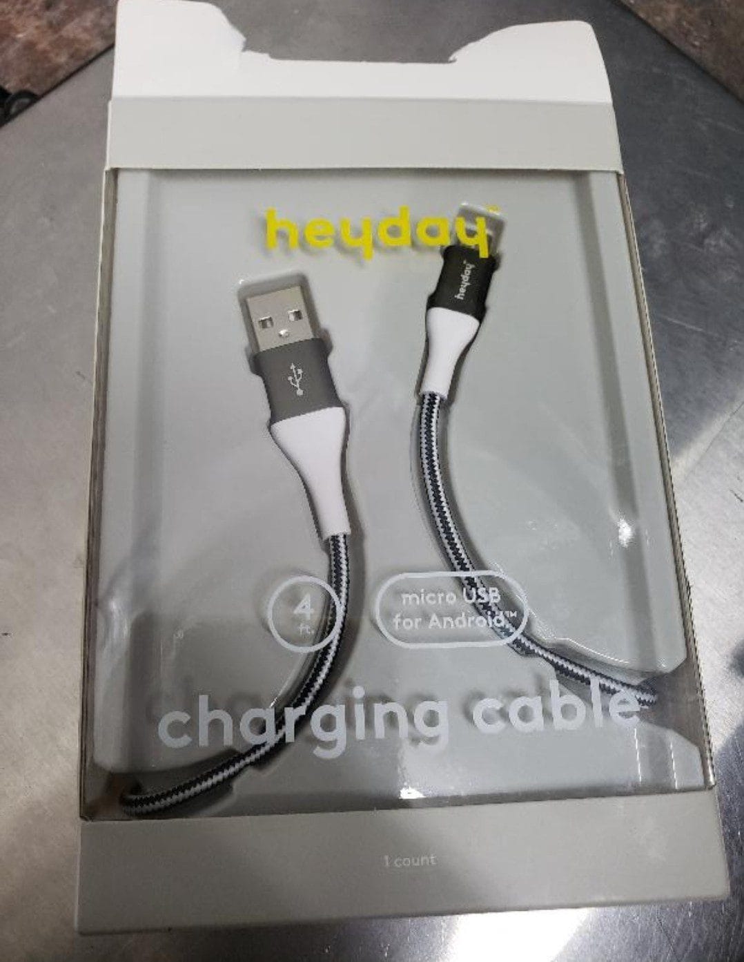 heyday 4' Micro USB to USB-A Braided Cable - Black/White/Gunmetal heyday 4' Micro USB to USB-A Braided Cable - Black/White/Gunmetal