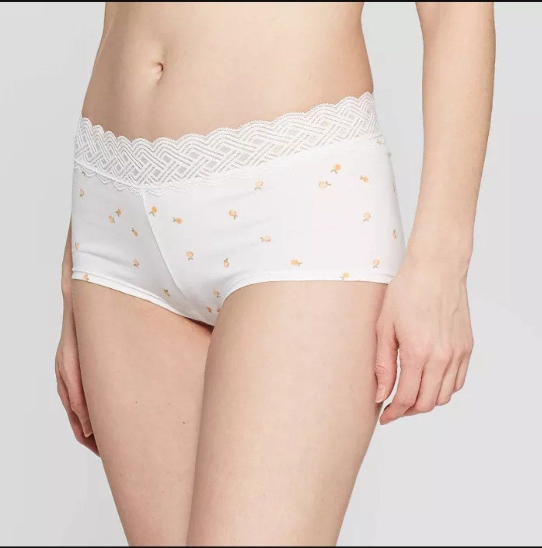 Women's Cotton Boyshort with Lace Waistband - Auden. Size Large