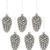Set of (6) Antiqued Pinecone Ornaments Silver Set of (6) Antiqued Pinecone Ornaments Silver