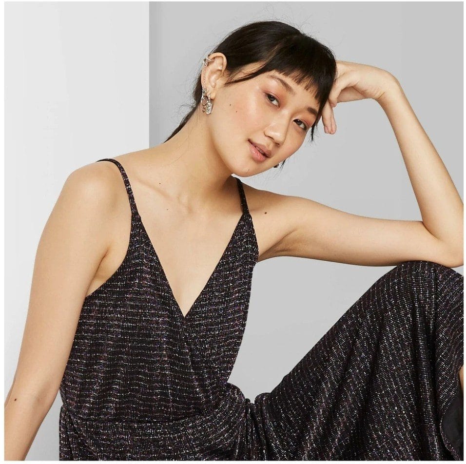 Wild Fable Women's Sleeveless V-Neck Sparkle Wrap Jumpsuit. Large