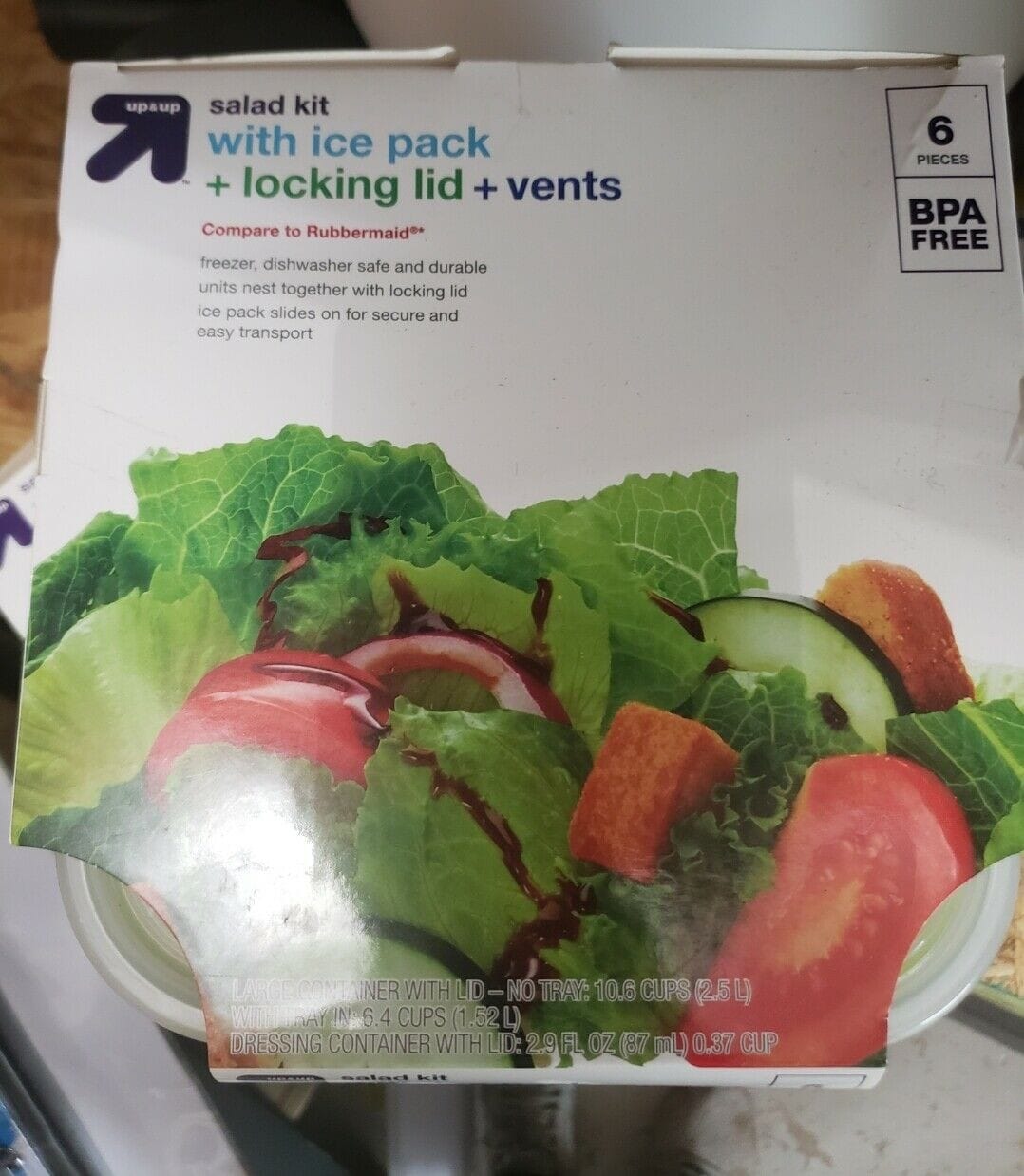 Up & Up - 6 Piece Portable Salad with Ice Pack Kit BPA Free - 7" x 7" x 5"