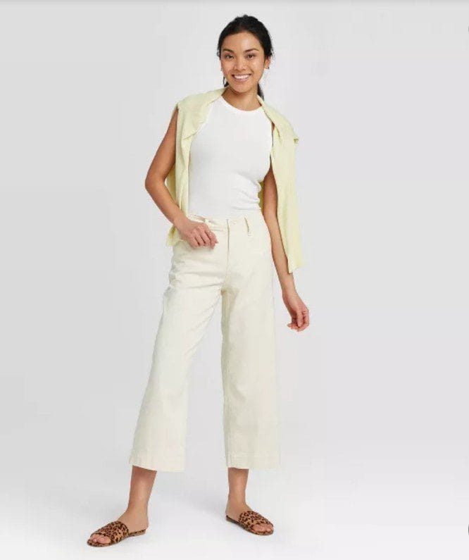 Women's High-Rise Wide Leg Cropped Corduroy Pants - A New Day. Size 4