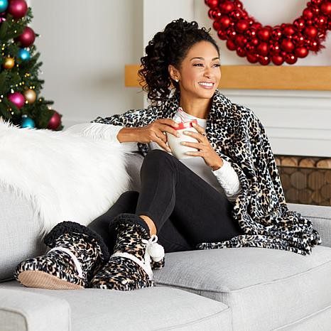 Soft & Cozy Plush Throw and Booties Gift Set ALL COLORS, SIZE S M L XL