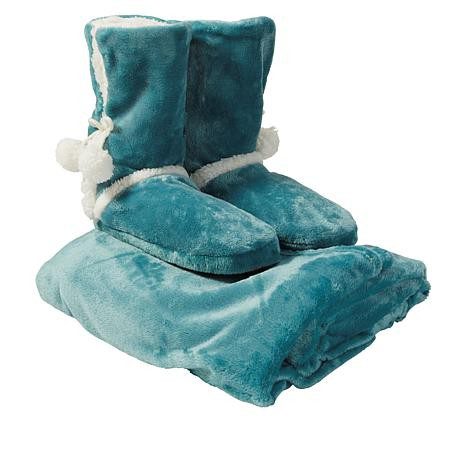 Soft & Cozy Plush Throw and Booties Gift Set ALL COLORS, SIZE S M L XL