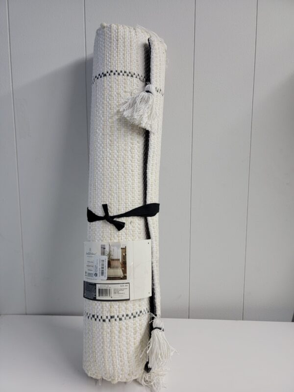 2' x 3' Simple Border Stripe with Corner Tassel Rug  White/Gray - Hearth & Hand with Magnolia