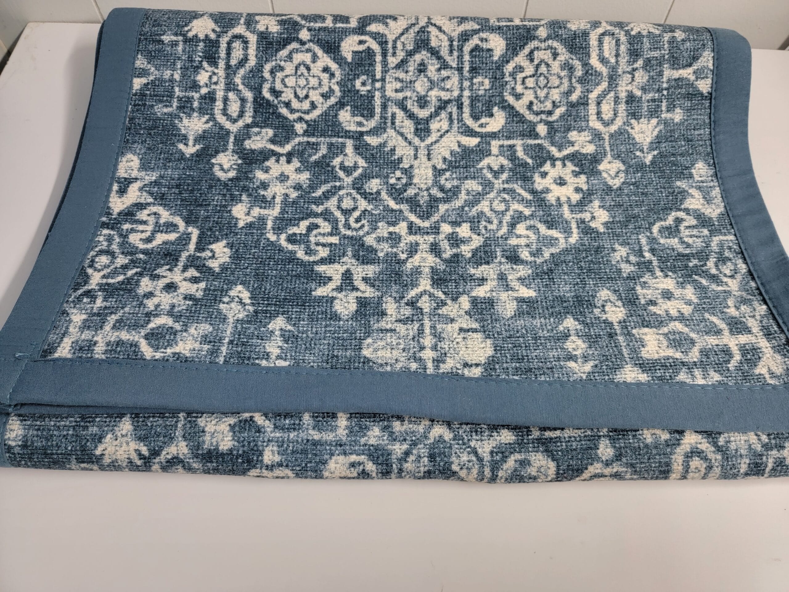 60" x 20" Vintage Print Comfort Kitchen Runner Rug Blue - Threshold