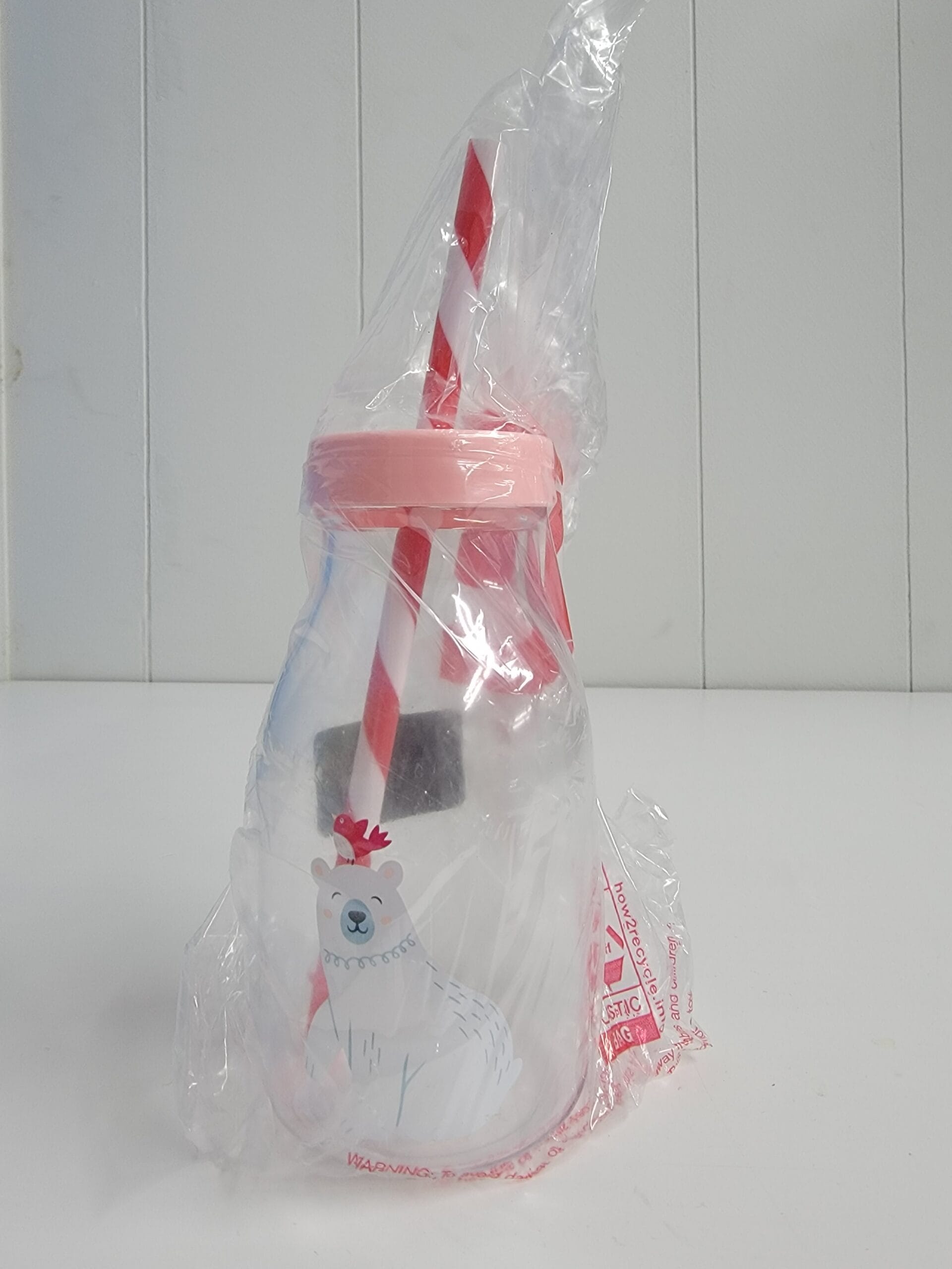 12oz Plastic Polar Bear Milk Jug Cup with Straw - Wondershop