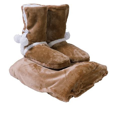 Soft & Cozy Plush Throw and Booties Gift Set ALL COLORS, SIZE S M L XL
