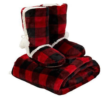 Soft & Cozy Plush Throw and Booties Gift Set ALL COLORS, SIZE S M L XL