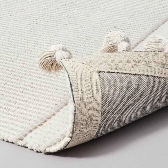 2'4" x 7' Runner Texture Border Stripe Rug Cream/Silver Gray - Hearth & Hand™ with Magnolia