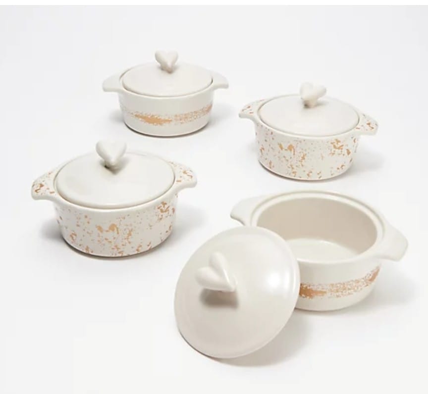 Ayesha Curry 4-Piece 10-oz Mini Casseroles with Gold Detail Ayesha Curry 4-Piece 10-oz Mini Casseroles with Gold Detail