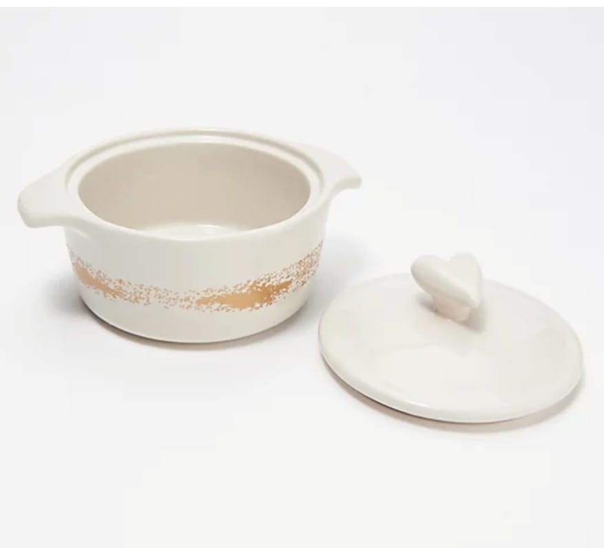 Ayesha Curry 4-Piece 10-oz Mini Casseroles with Gold Detail Ayesha Curry 4-Piece 10-oz Mini Casseroles with Gold Detail
