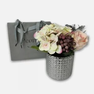 Real Touch Rose & Hydrangeas in Textured Pot w/ Gift Bag by Peony, Pink