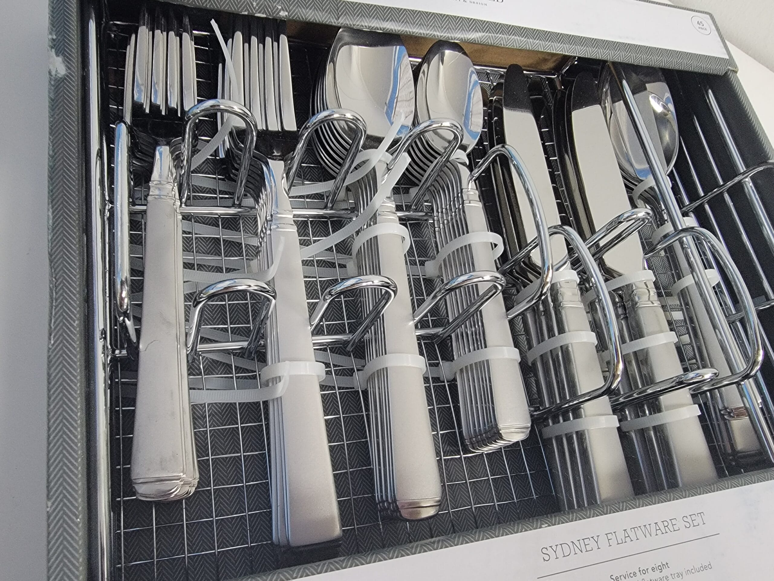 45pc Stainless Steel Sydney Sand Silverware Set with Caddy - Threshold