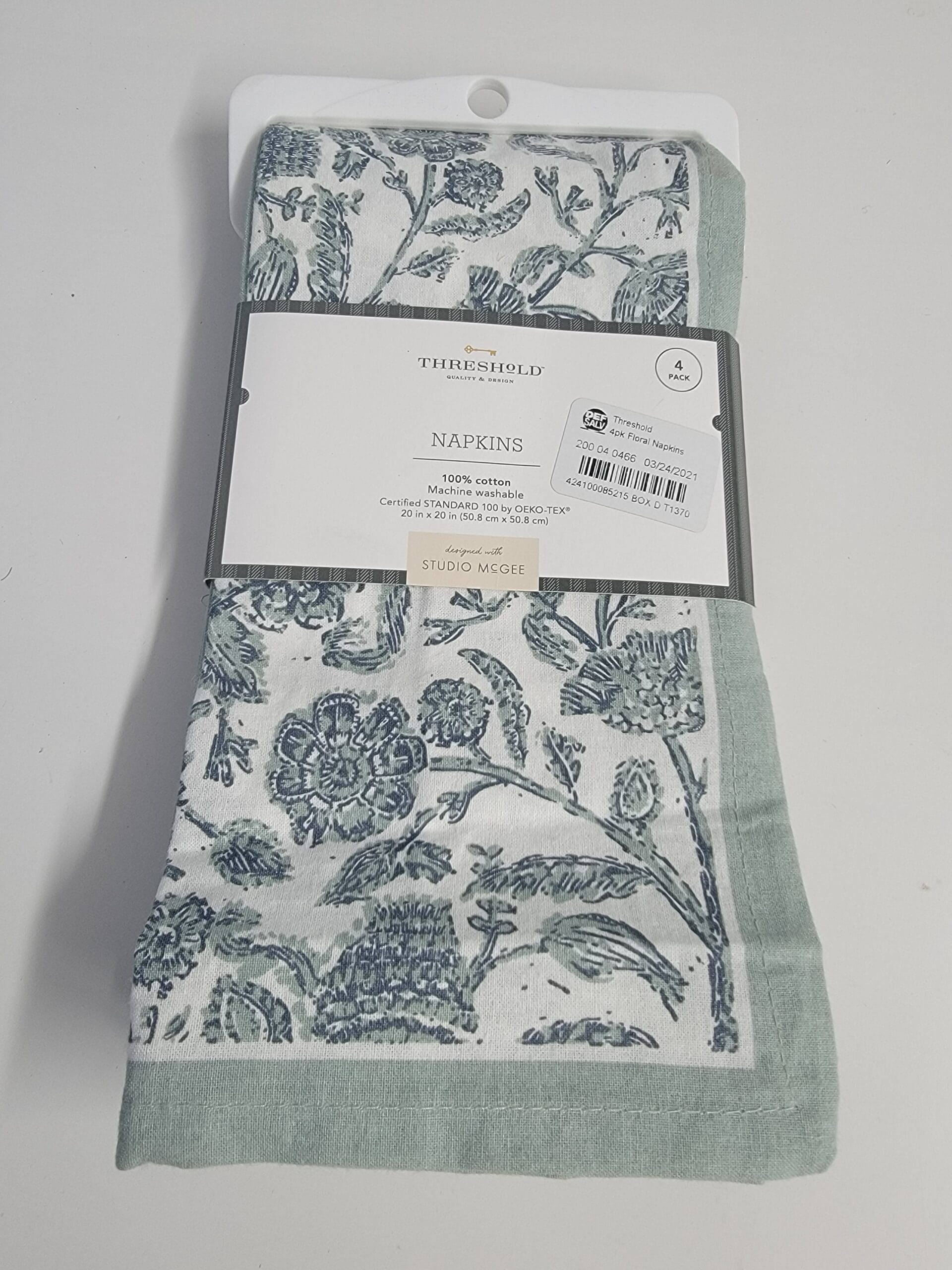 4pk Cotton Floral Napkins Blue - Threshold designed with Studio McGee 4pk Cotton Floral Napkins Blue - Threshold designed with Studio McGee
