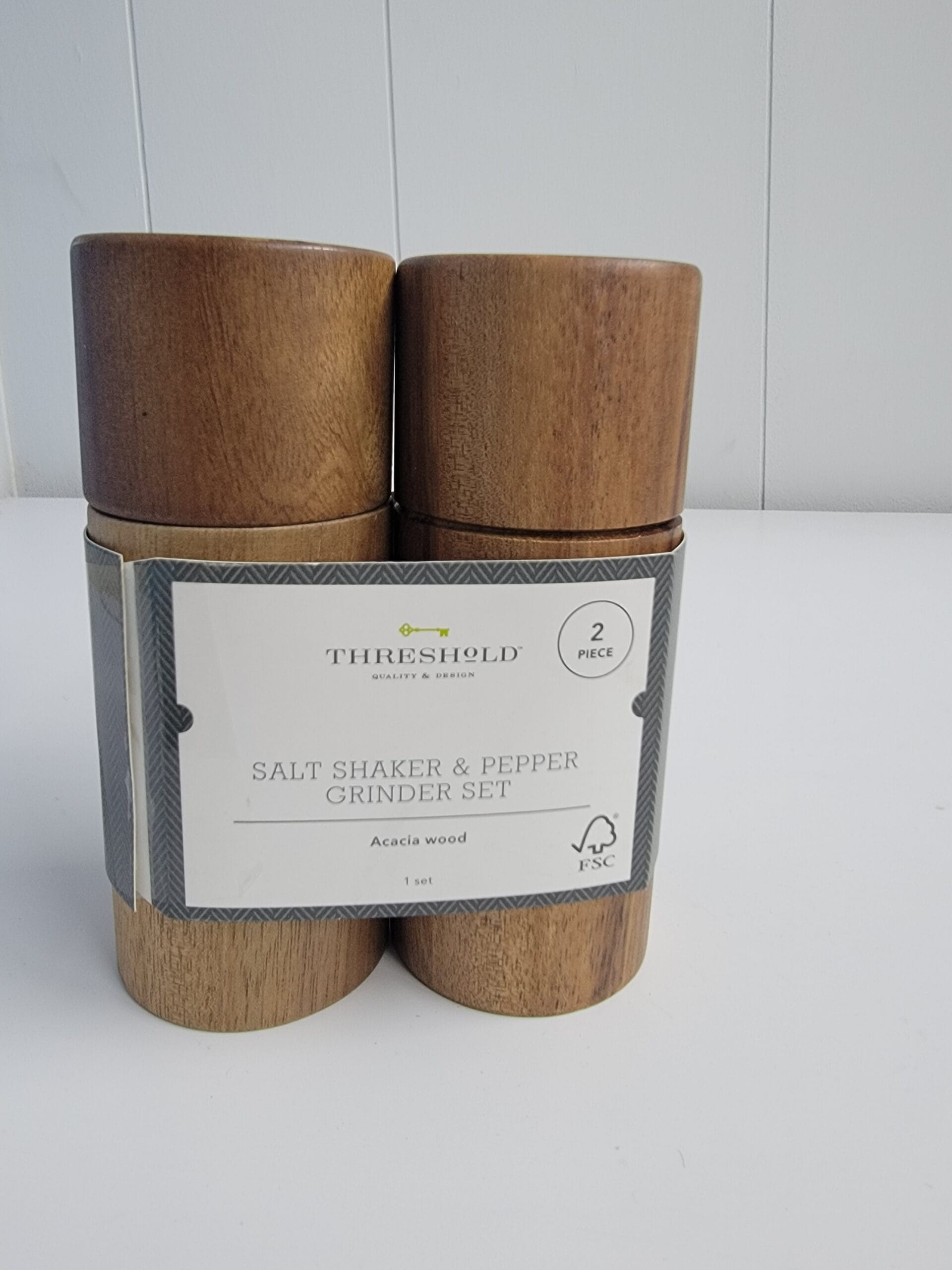 2pc Acacia Round Salt Shaker and Pepper Grinder Set - Threshold