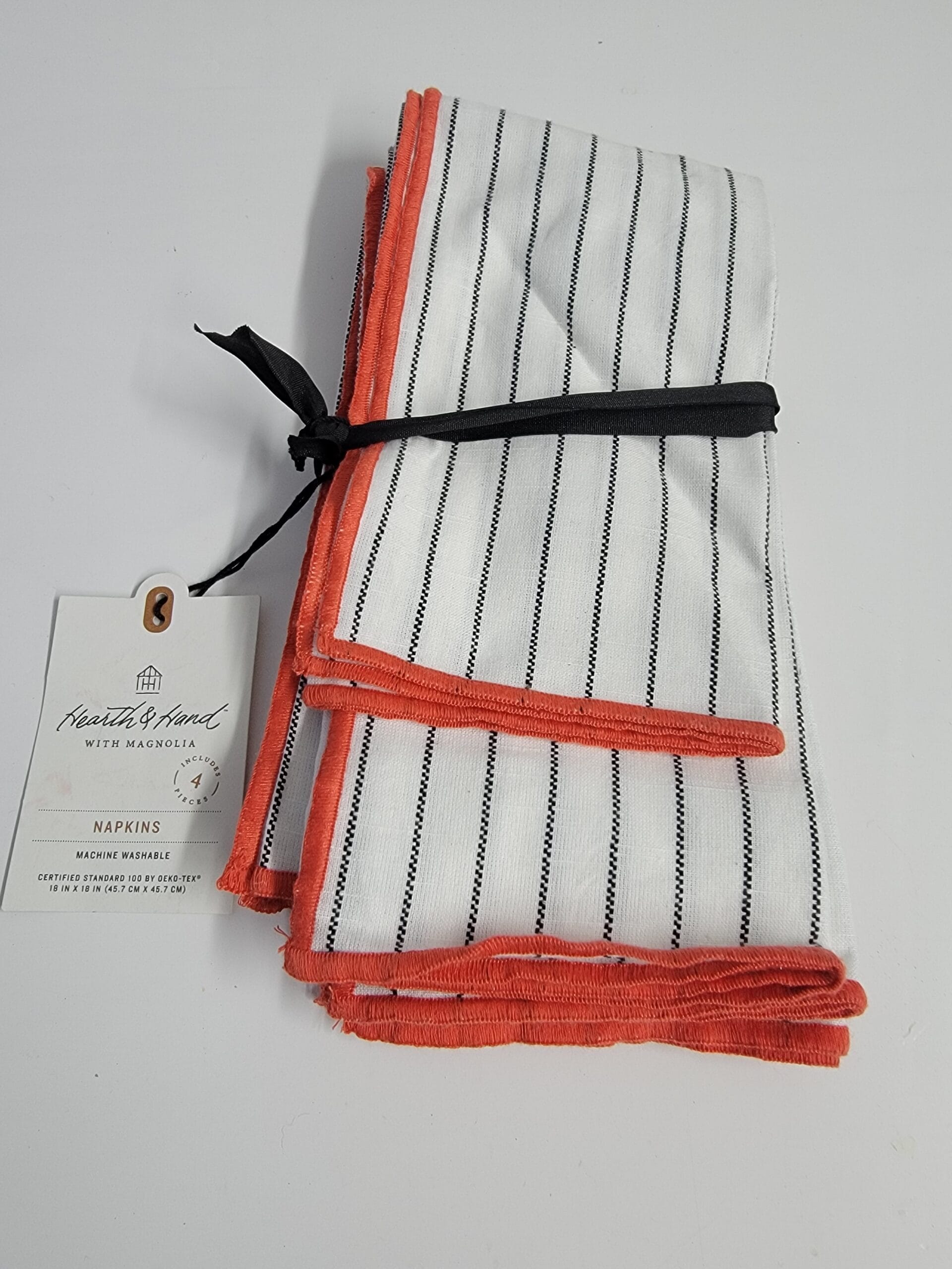 4pc Stitched Border Thin Stripes Napkin Set Red/White - Hearth & Hand with Magnolia