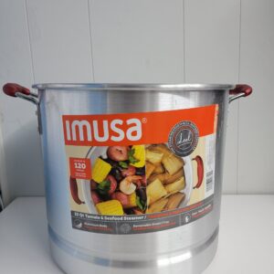 IMUSA 32qt Aluminum Tamale/Seafood Steamer with Ruby Red Handles & Glass Lid 