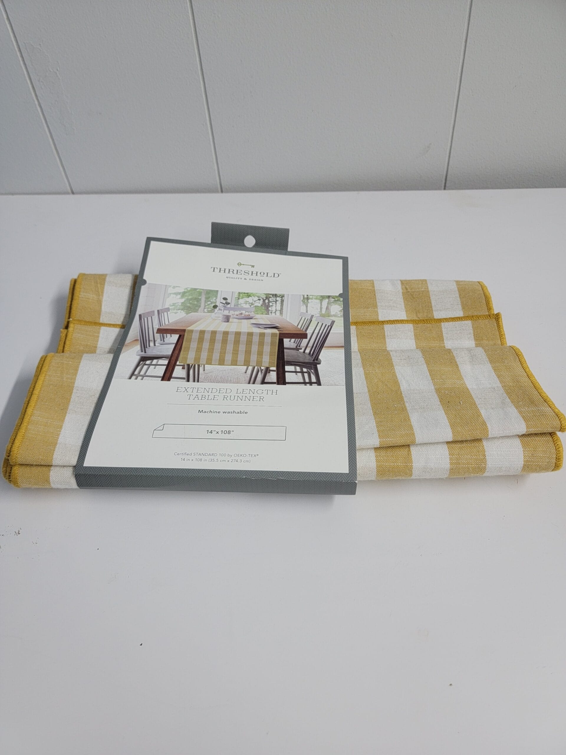 108" x 14" Cotton Gingham Check Table Runner Yellow - Threshold