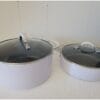 Goodful 4-Piece 3-qt and 5-qt Hammered Stock Pot Set, Sea Salt Grey