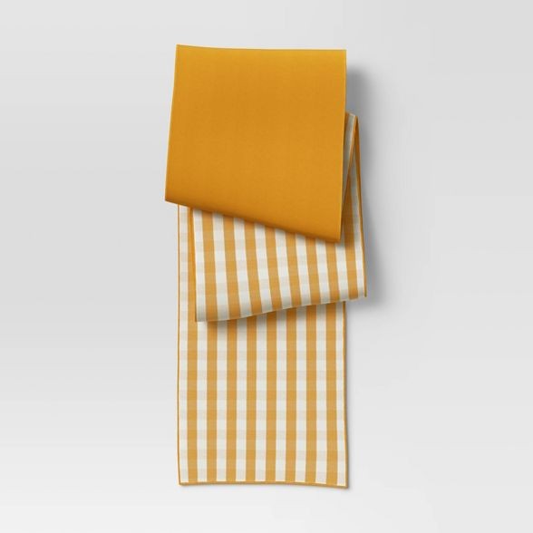 108" x 14" Cotton Gingham Check Table Runner Yellow - Threshold