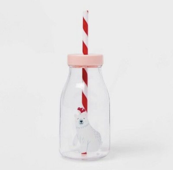 12oz Plastic Polar Bear Milk Jug Cup with Straw - Wondershop