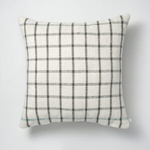 24" x 24" Windowpane Plaid Indoor/Outdoor Throw Pillow Gray/Teal/Cream - Hearth & Hand with Magnolia