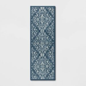 60" x 20" Vintage Print Comfort Kitchen Runner Rug Blue - Threshold