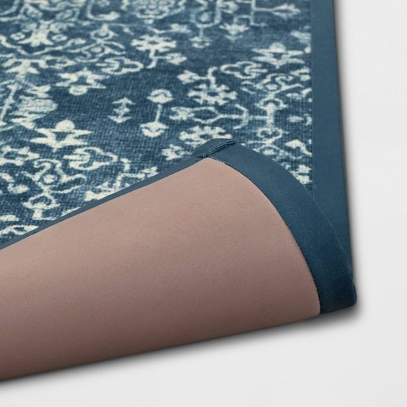 60" x 20" Vintage Print Comfort Kitchen Runner Rug Blue - Threshold