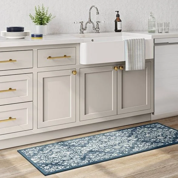 60" x 20" Vintage Print Comfort Kitchen Runner Rug Blue - Threshold
