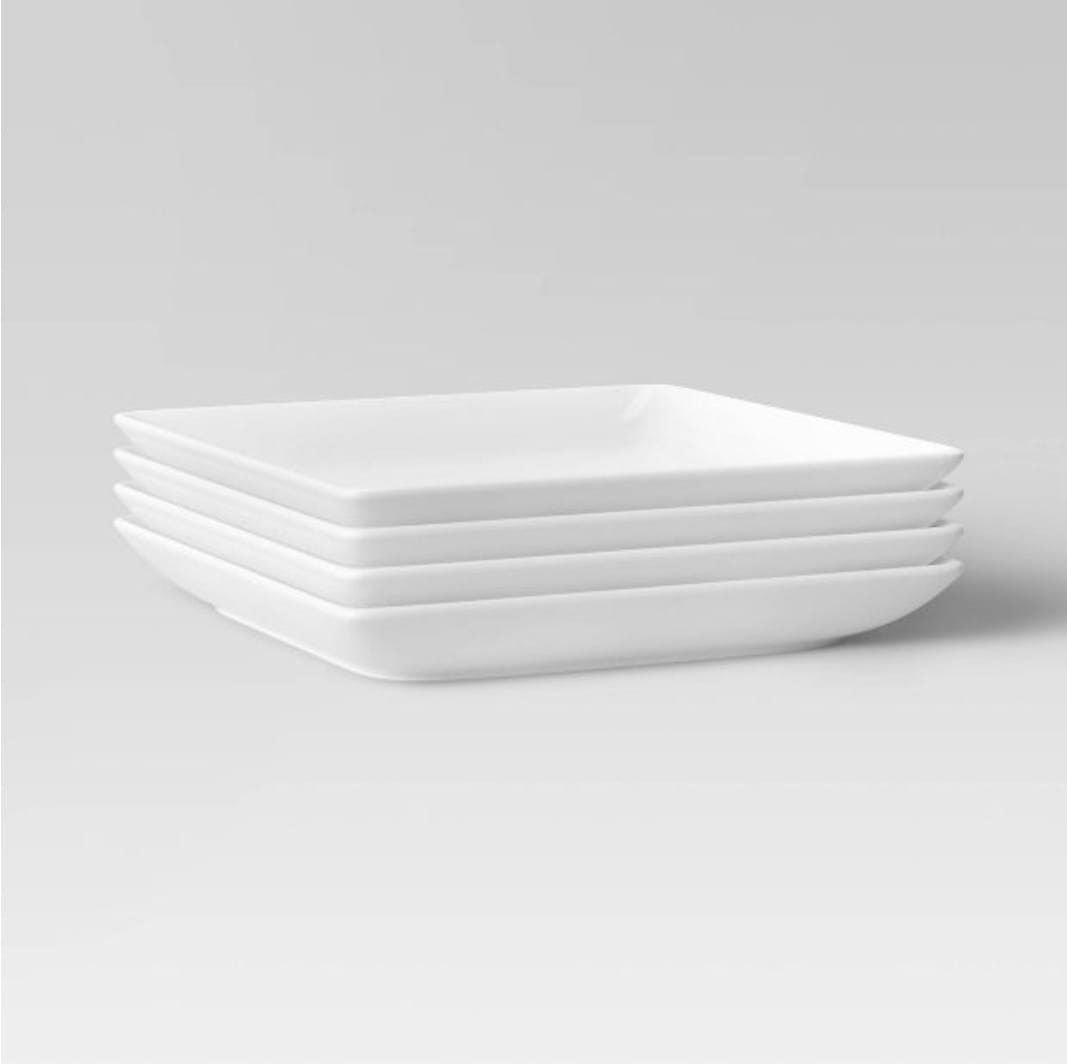 11in Porcelain Square Dinner Plate White 10.3"x10.3" Set of 4 - Threshold