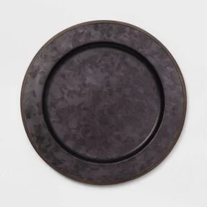 13" Metal Galvanized Decorative Charger Black - Threshold
