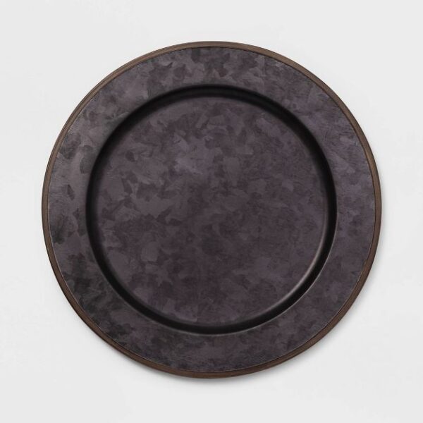 13" Metal Galvanized Decorative Charger Black - Threshold