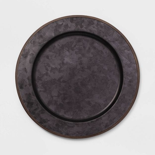 13" Metal Galvanized Decorative Charger Black - Threshold