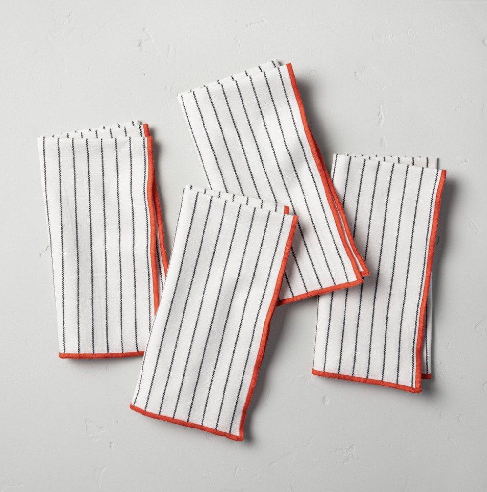 4pc Stitched Border Thin Stripes Napkin Set Red/White - Hearth & Hand with Magnolia