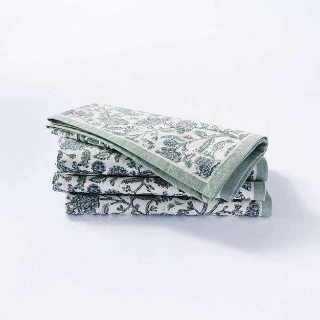 4pk Cotton Floral Napkins Blue - Threshold designed with Studio McGee 4pk Cotton Floral Napkins Blue - Threshold designed with Studio McGee