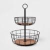 Iron and Mangowood Wire 2-Tier Fruit Basket Black - Threshold