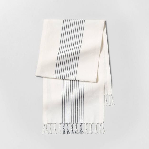 72” x 14” Core Stripes Twisted Fringe Table Runner Blue/Cream - Hearth & Hand with Magnolia
