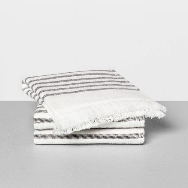 3pc Core Stripe Washcloth Set Railroad Gray - Hearth & Hand with Magnolia