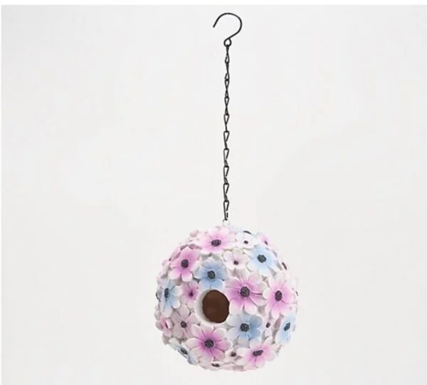 Marigold Fully Covered Resin Hydrangea Birdhouse with Chain