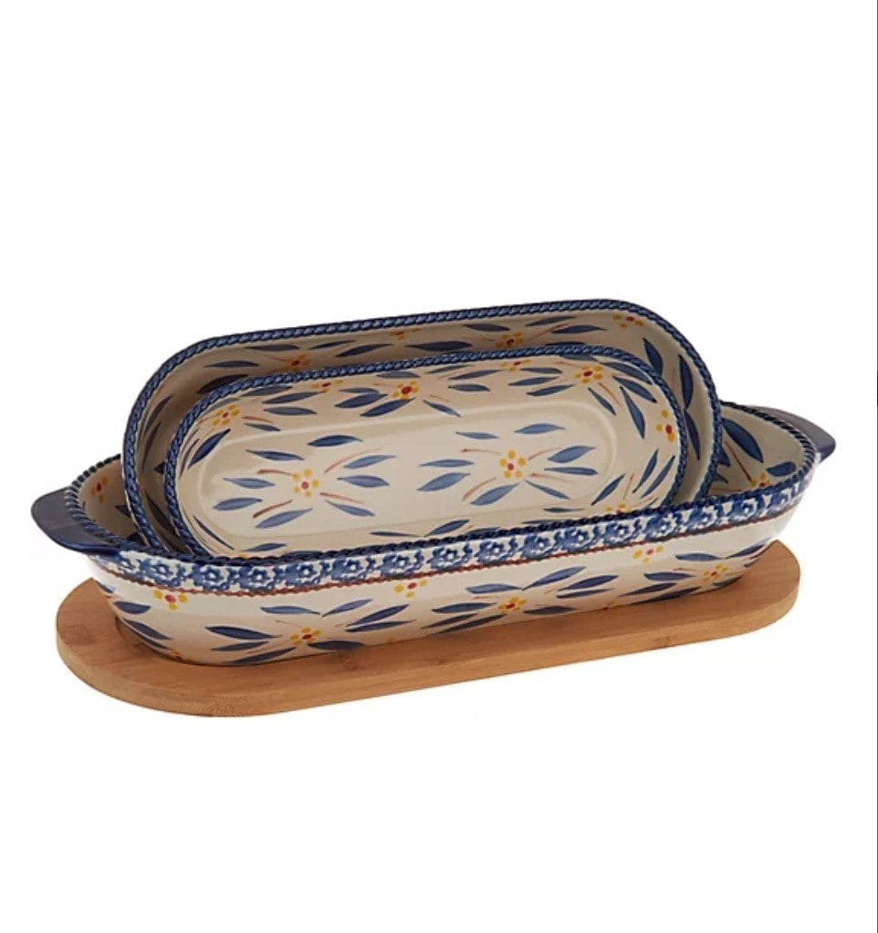 Temp-tations Old World Set of 3 Oval Nesting Bakers w/ Wooden Lid