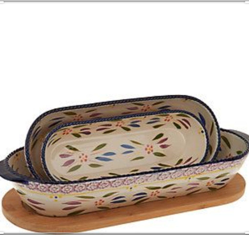 Temp-tations Old World Set of 3 Oval Nesting Bakers w/ Wooden Lid