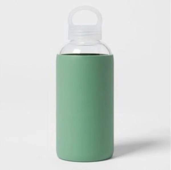 18oz Borosilicate Glass Water Bottle with PP Lid and Silicone Sleeve Crisp Green - Room Essentials