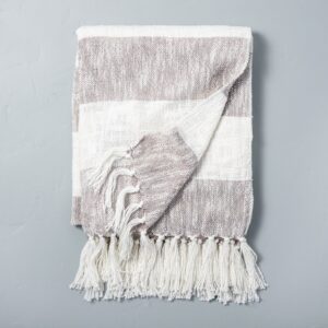 Wide Stripe Tassel Fringe Throw Blanket Gray/Sour Cream - Hearth & Hand with Magnolia