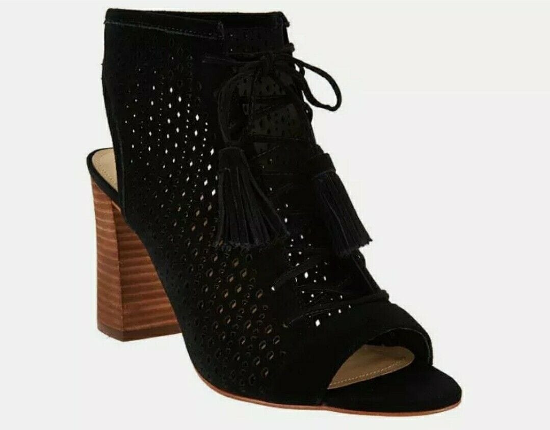 Marc Fisher Perforated Suede Lace-up Booties Satire 7 Black