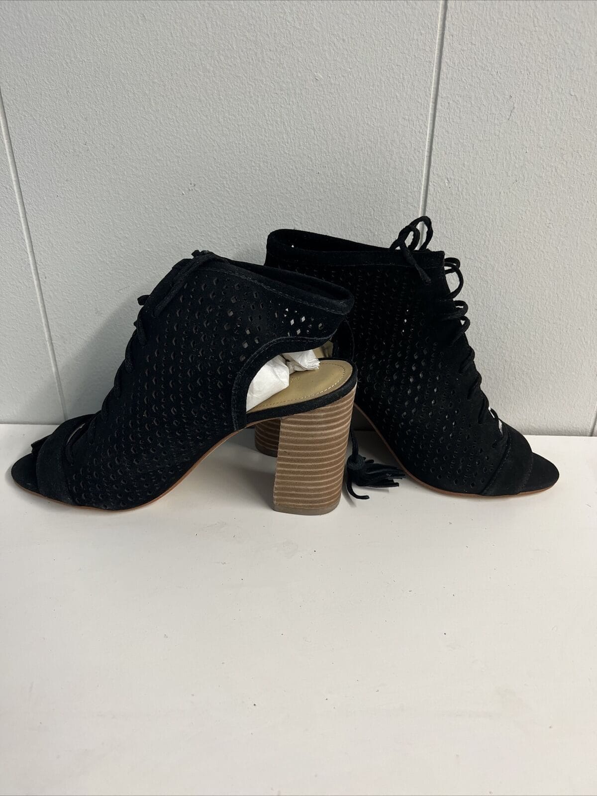 Marc Fisher Perforated Suede Lace-up Booties Satire 7 Black